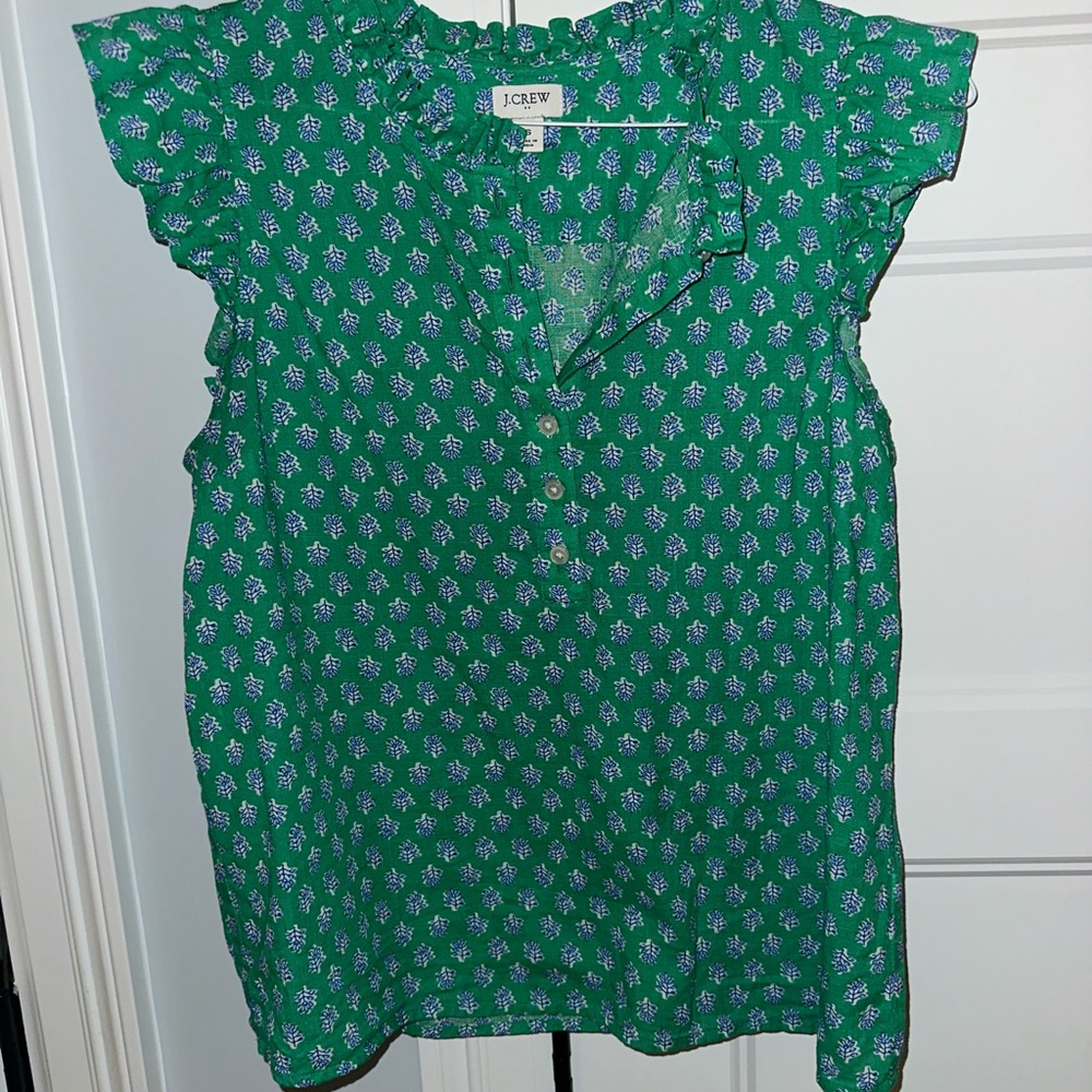 J. Crew Emerald Green Floral Blouse